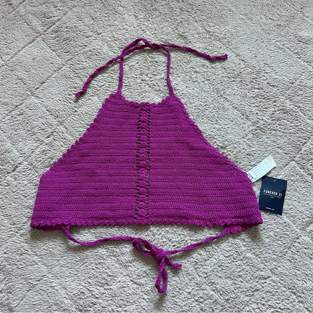 NWT Forever‎ 21 Knit Cropped Halter Top Preppy Minimalist Festival Summer Size S